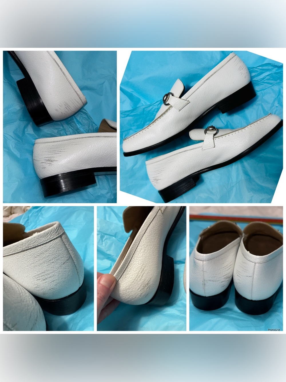 Gucci AUTHENTIC Vintage White Silver Horsebit Leather Loafers 36.5 Tom Ford RARE - Picture 12 of 16